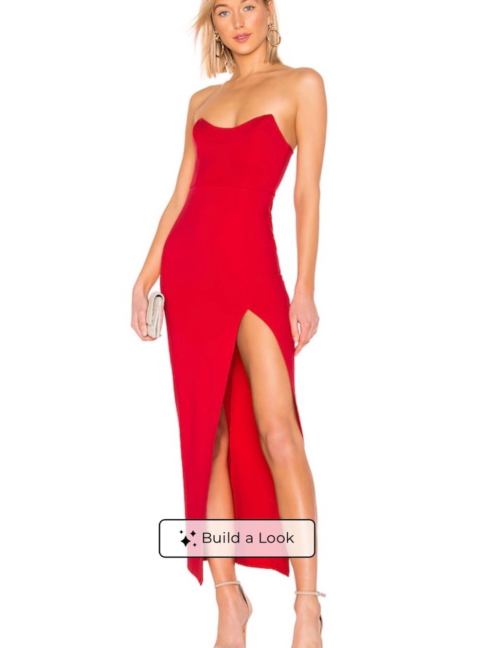 Strapless Red High-Slit Evening Dress